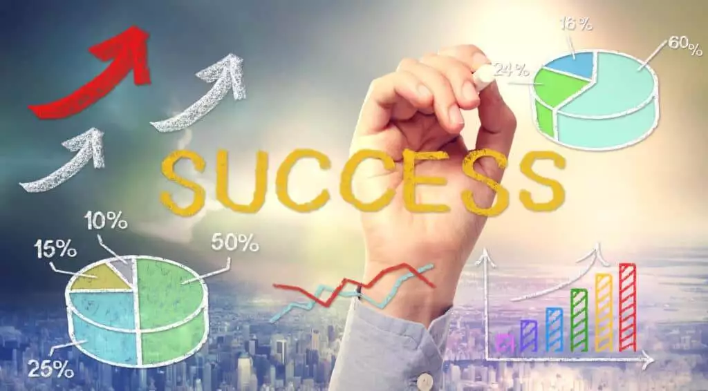 Success concept text and cartoon drawn with chalk sketches